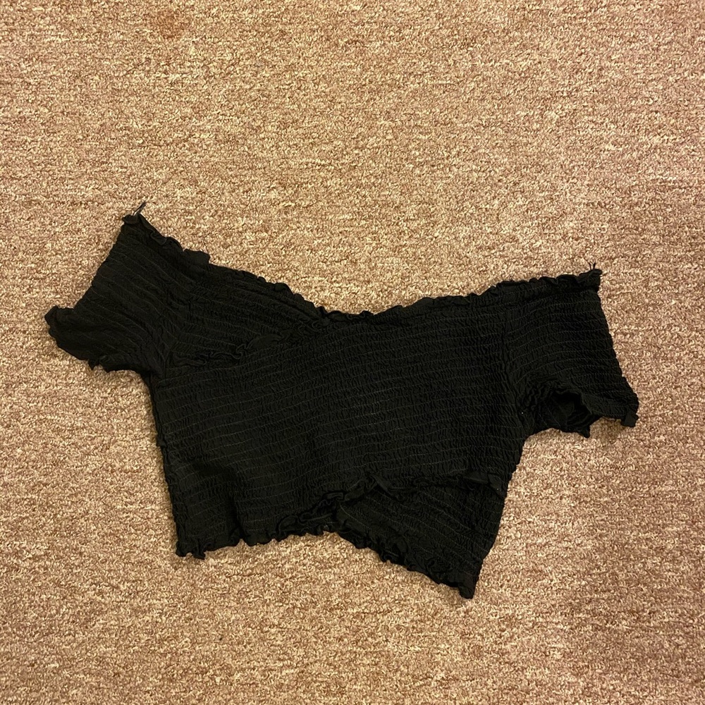 Black cropped off the shoulder shirt